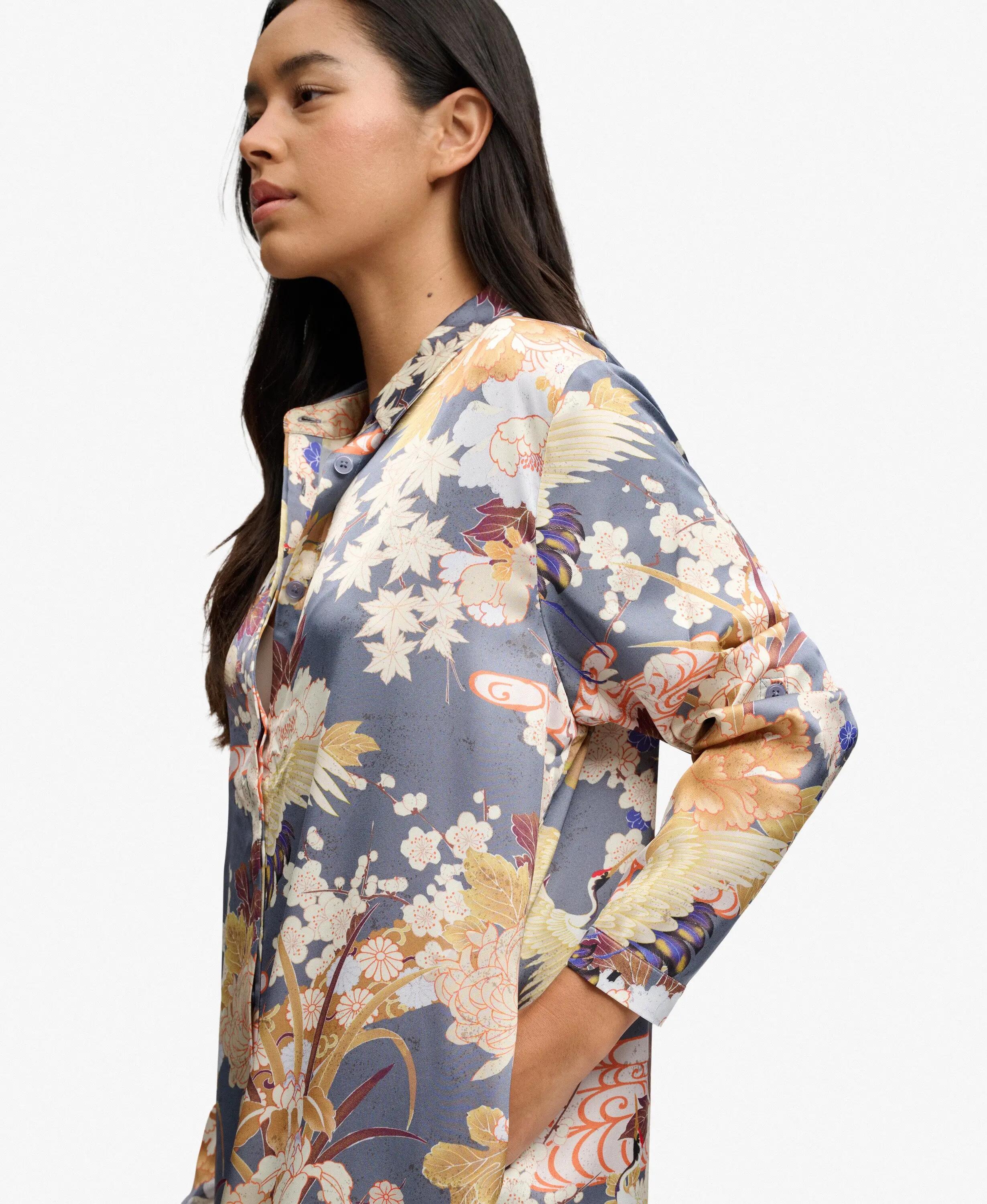 superdry Vestido-chemisa maxi em cetim com estampado floral 3/7