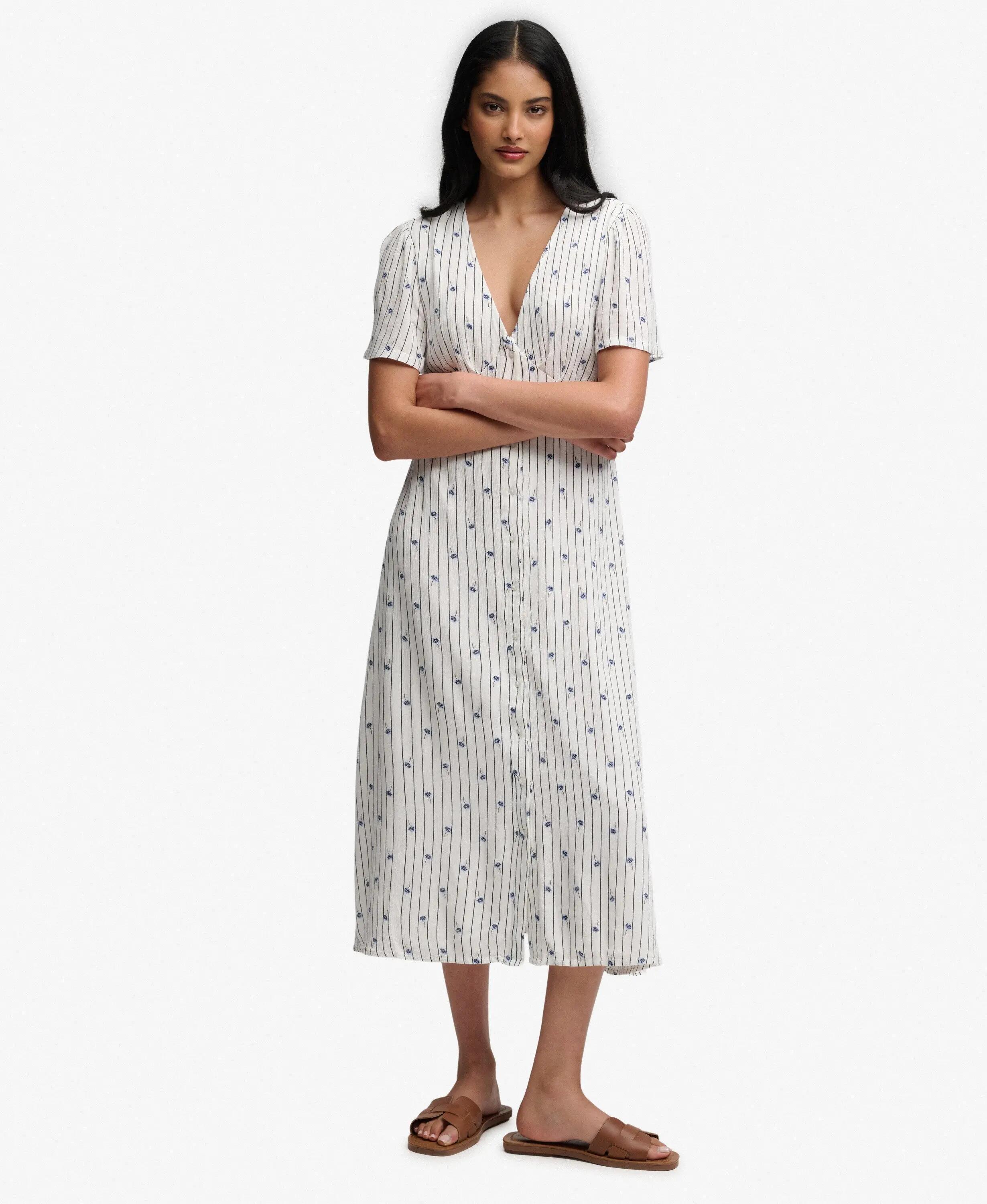 superdry Vestido midi tea estampado com botões em viscose 2/7
