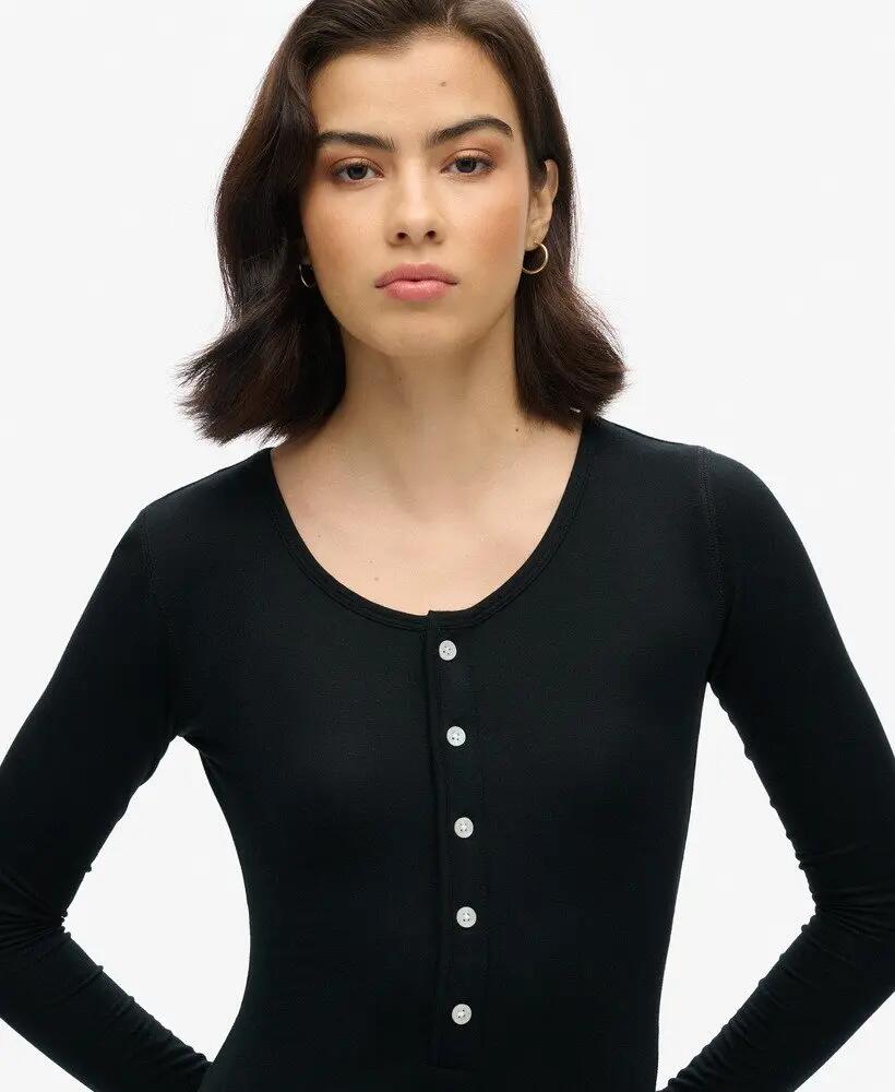 superdry Vestito Henley Ls Midi in modal elasticizzato 2/6