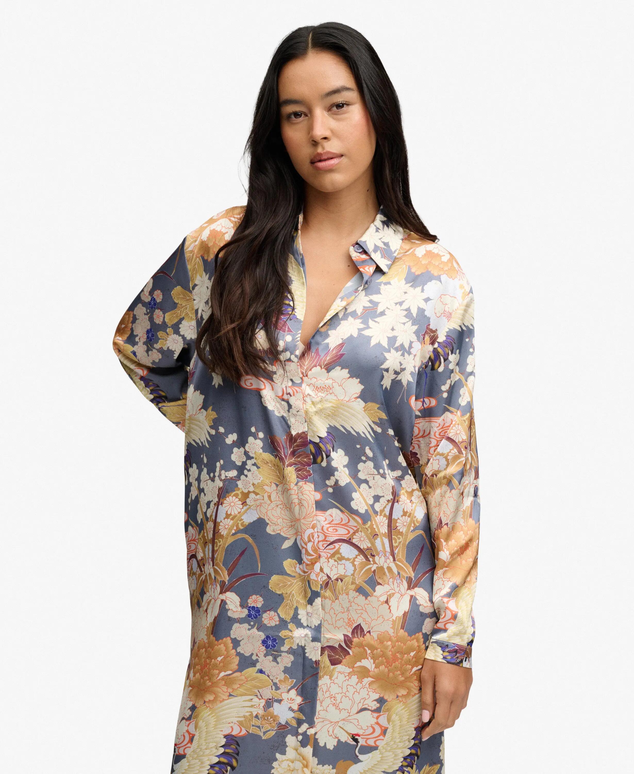 superdry Vestido-chemisa maxi em cetim com estampado floral 2/7