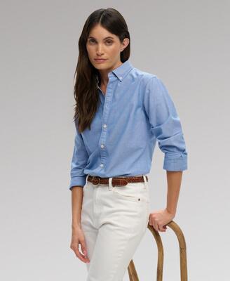 Superdry slim oxford lange mouw blouse van katoen – azure blue chambray oxford