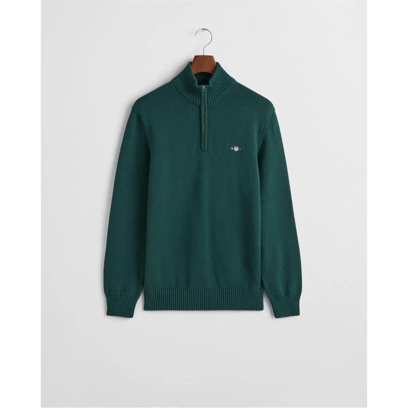 Mens Micro Textured Half Zip Sweatshirt (Tartan Green) 5/5