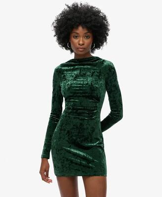 Superdry fluwelen mini-jurk met lange mouwen zwart