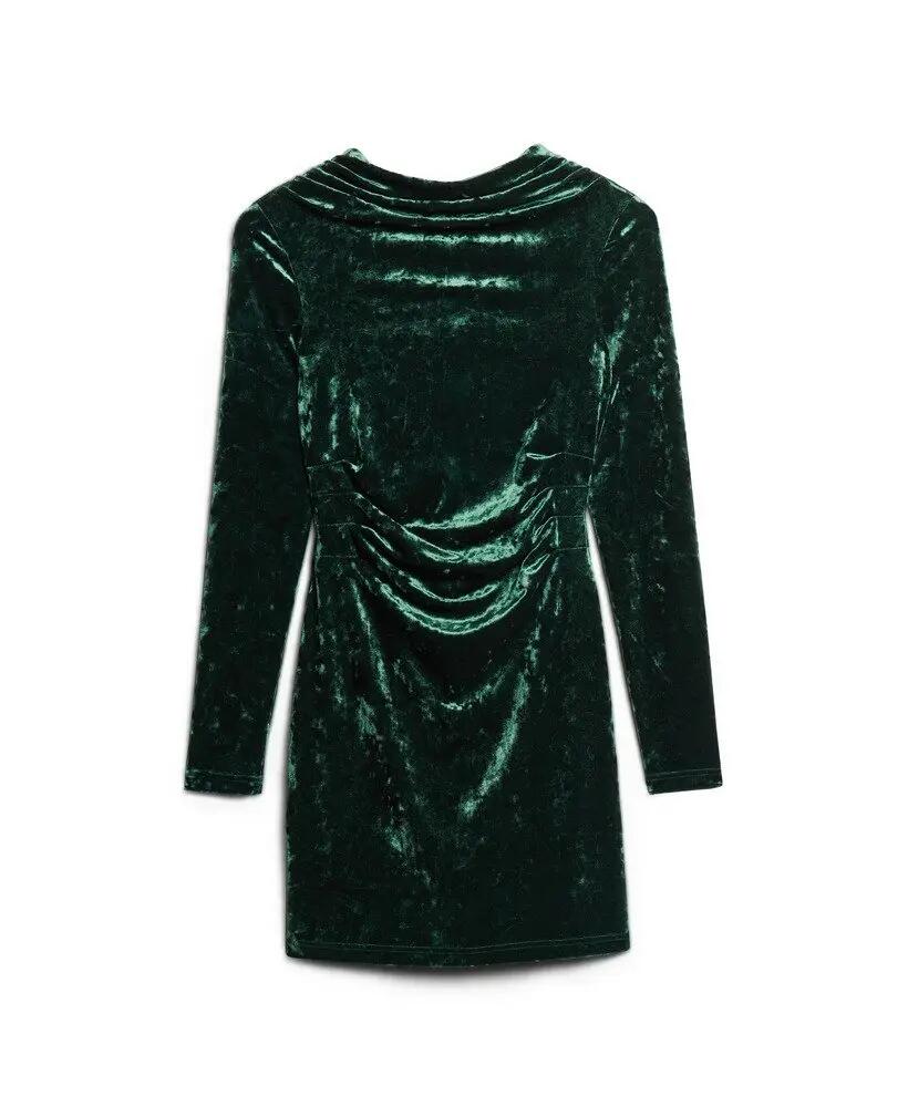 superdry Vestido curto mangas compridas em veludo Verde profundo 7/7
