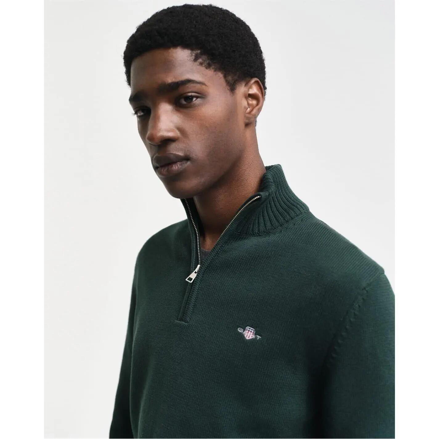 Mens Micro Textured Half Zip Sweatshirt (Tartan Green) 4/5
