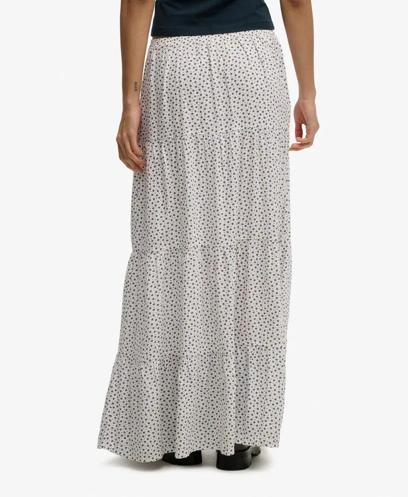 superdry Szyfonowa spódnica maxi w warstwach z wiskozy – Off White Ditsy Hearts 4/5