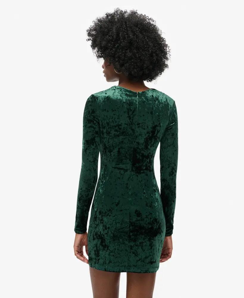 superdry Vestido curto mangas compridas em veludo Verde profundo 5/7