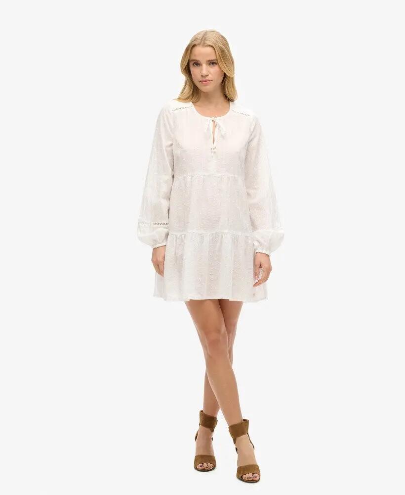 superdry Ibiza lange mouw gelaagde mini-jurk met glinsterdraad 2/7
