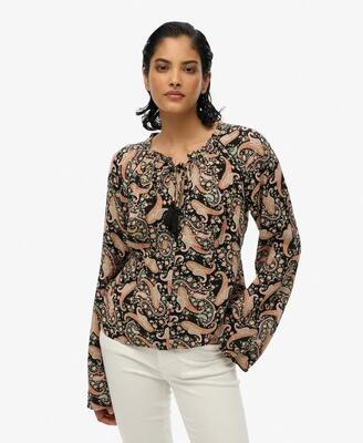Superdry bedrukte lange mouw blouse boho paisley border black