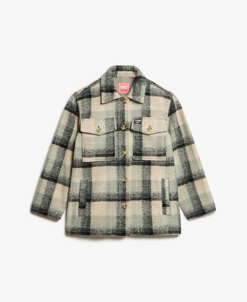 superdry Heavyweight Unlined Overshirt donna in check Pale Blue/Black/Ivory – 6/6