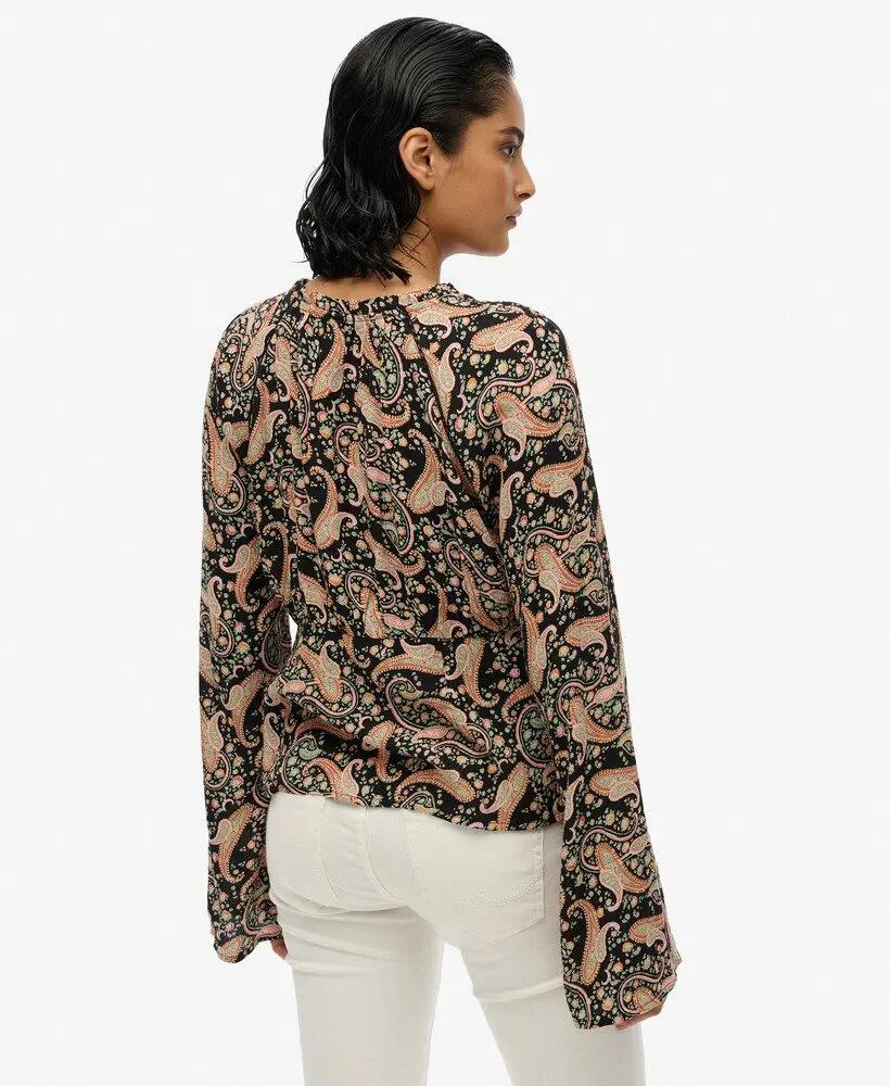 superdry Bedrukt Ls Blouse lange mouw Boho Paisley Border Zwart 4/4