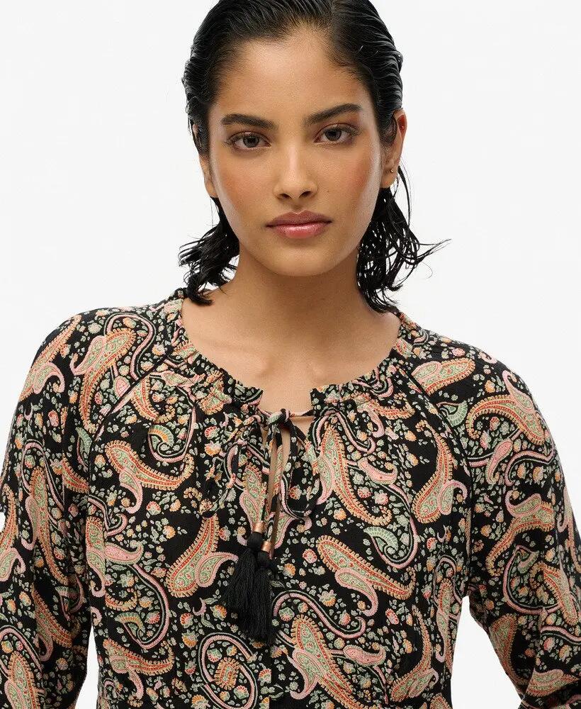 superdry Bedrukt Ls Blouse lange mouw Boho Paisley Border Zwart 3/4