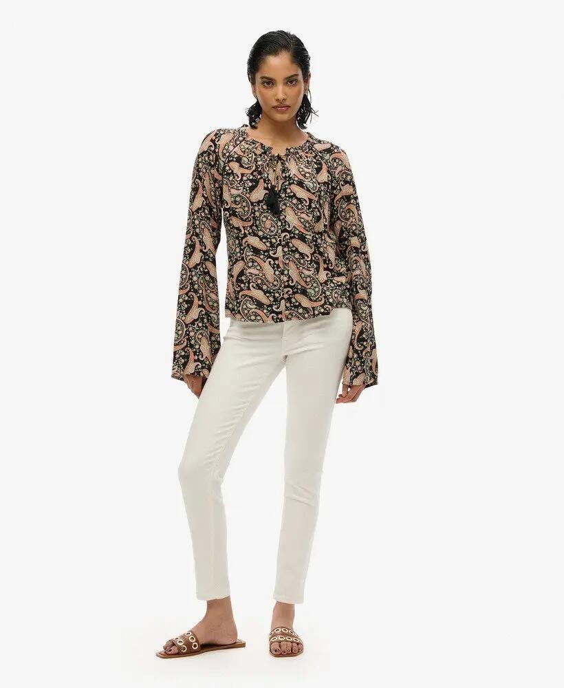 superdry Bedrukt Ls Blouse lange mouw Boho Paisley Border Zwart 2/4