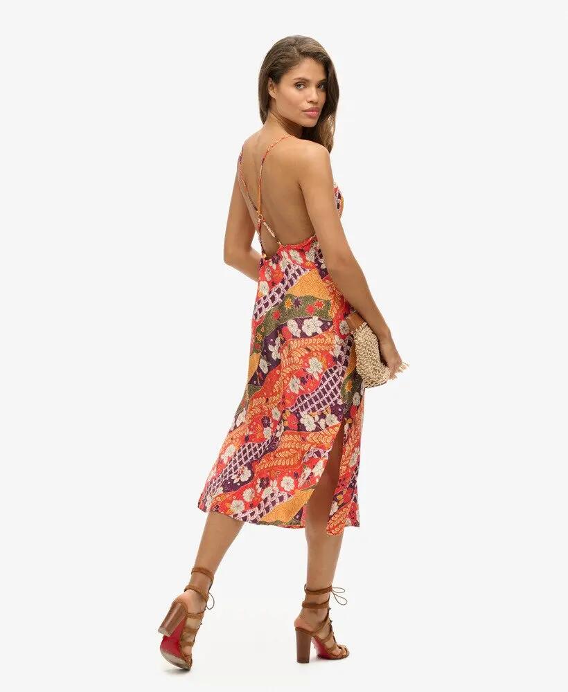 superdry Gedrukt midi slip jurkje in viscose/cupro 4/7