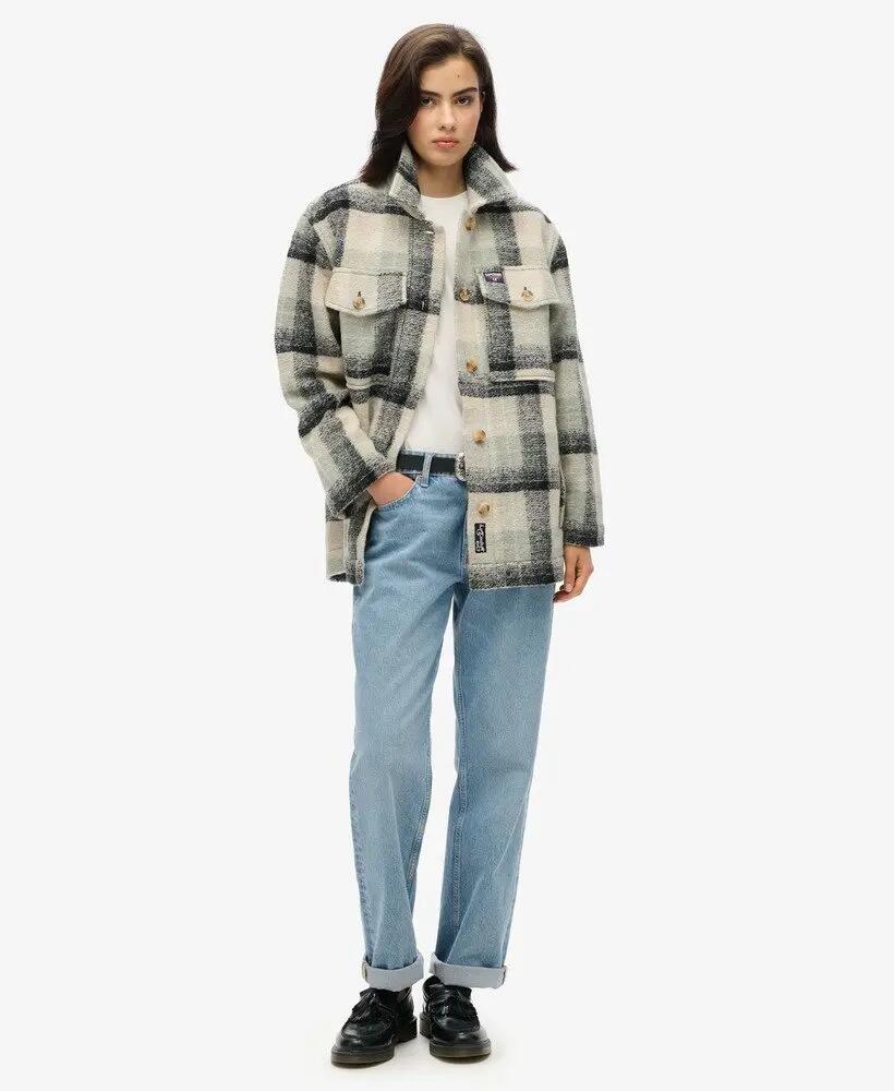 superdry Heavyweight Unlined Overshirt donna in check Pale Blue/Black/Ivory – 2/6