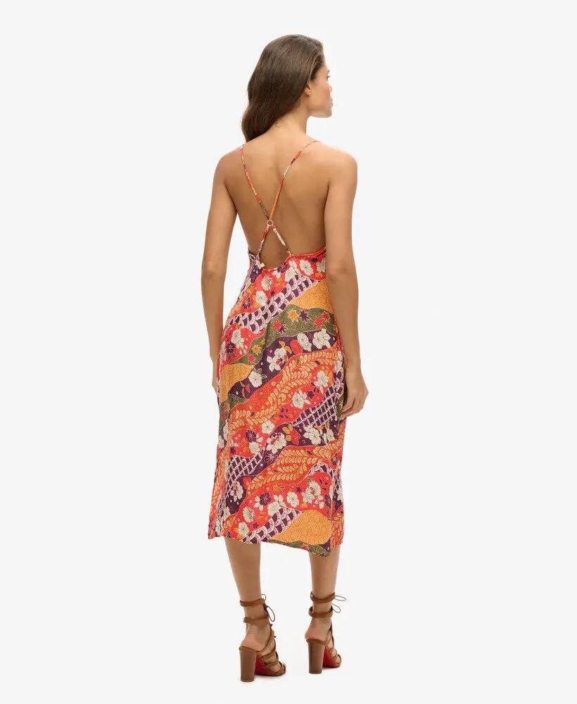 superdry Gedrukt midi slip jurkje in viscose/cupro 3/7
