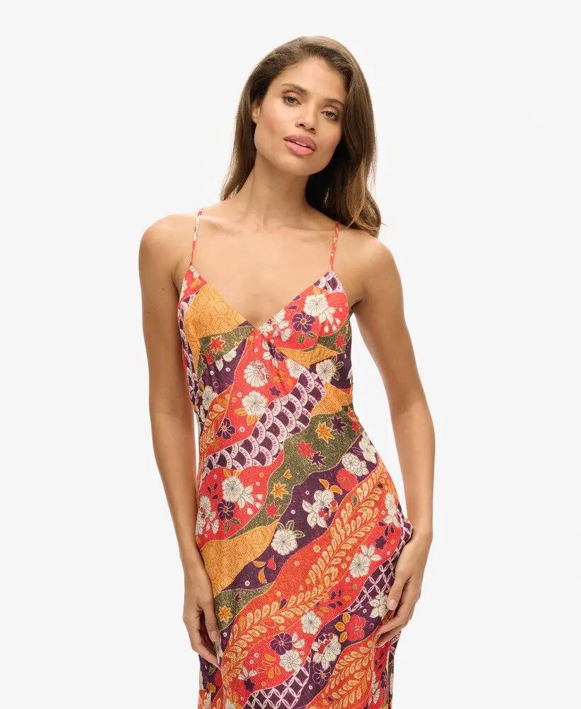 superdry Gedrukt midi slip jurkje in viscose/cupro 2/7