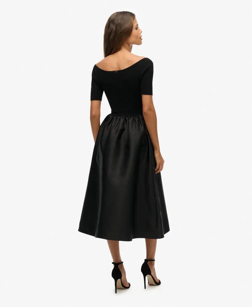 superdry Vestido midi tecido com mistura de materiais – Preto 6/7