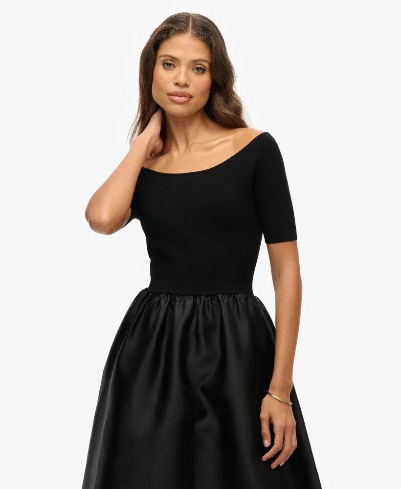 superdry Vestido midi tecido com mistura de materiais – Preto 5/7