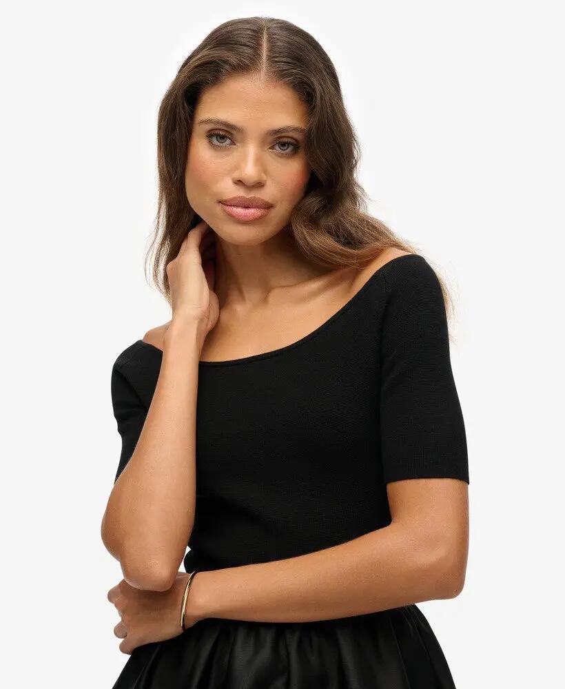 superdry Vestido midi tecido com mistura de materiais – Preto 4/7