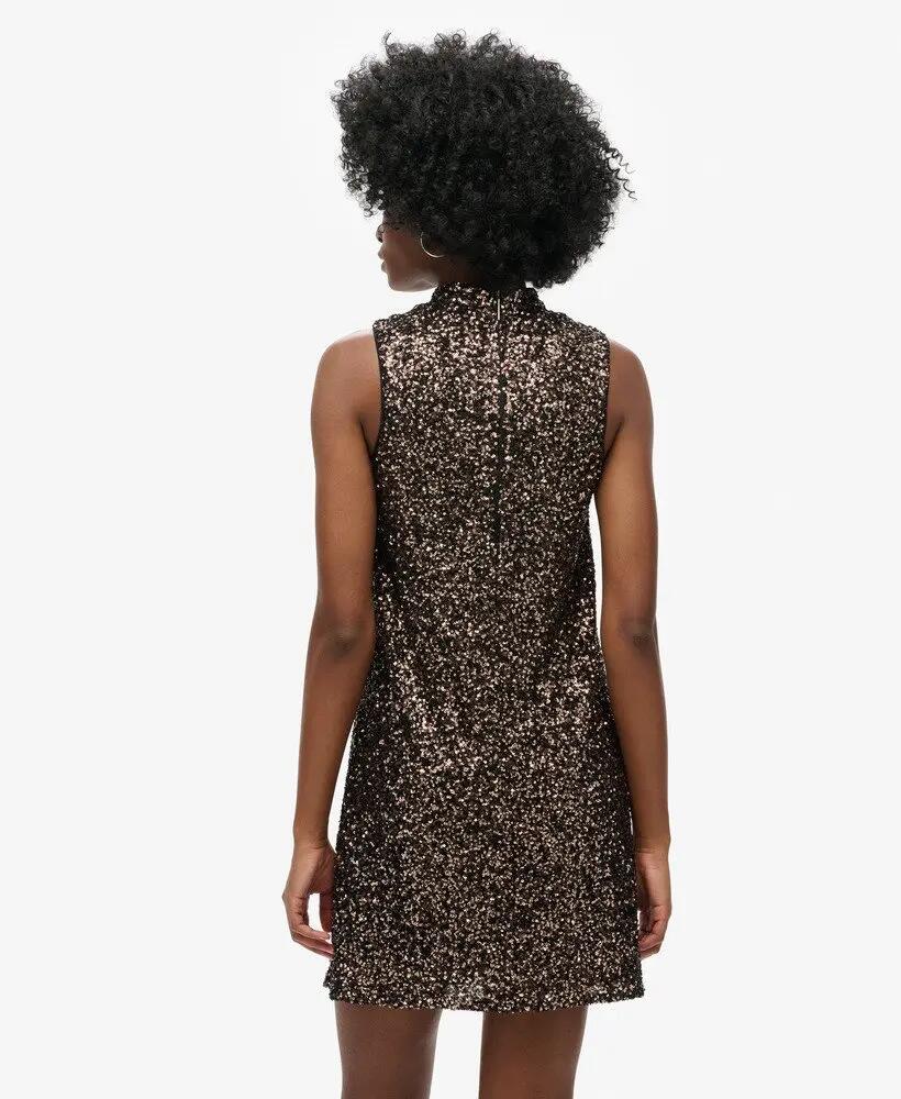 superdry Mouwloze A-lijn mini-jurk met pailletten brons 4/7