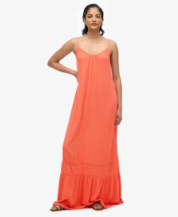 superdry Sukienka maxi Cami z koronką – Luźny krój – HOT CORAL