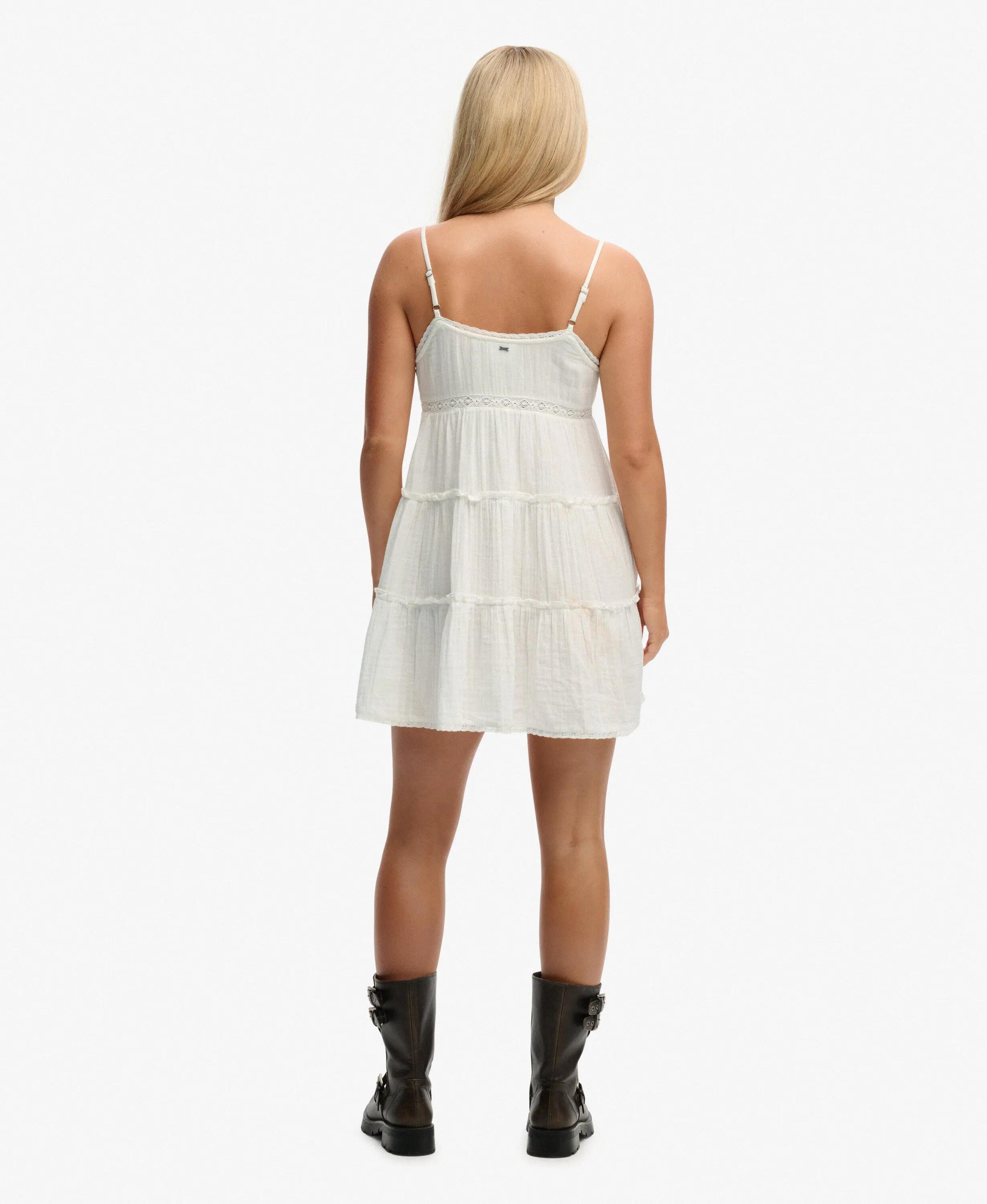 superdry Vestido mini folhado em gaze – 100% algodão biológico, OFF WHITE 6/6