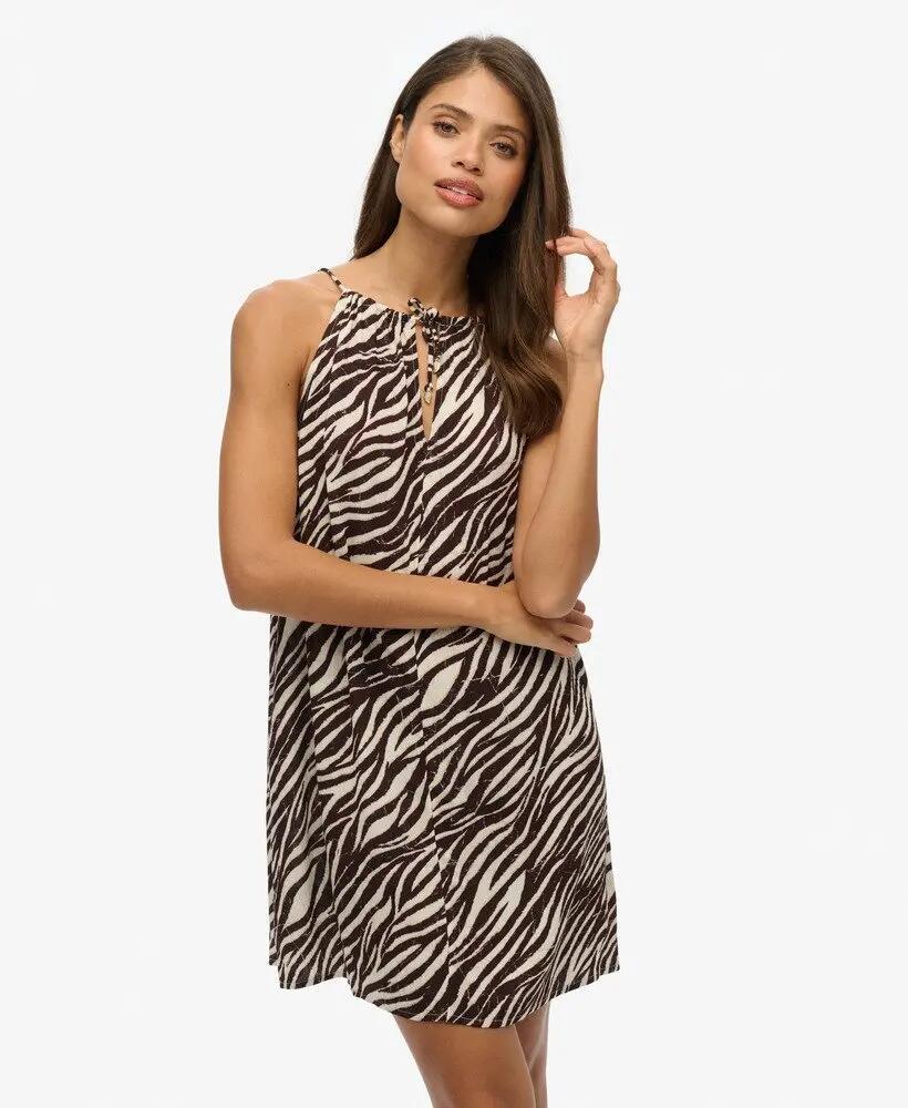 superdry Beach Cami Mini Dress, 100% viscose, Zebra Brown 1/6