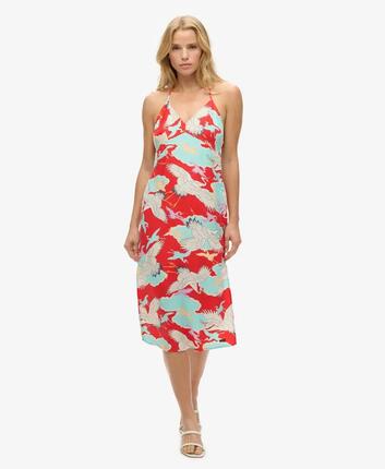 superdry Bedrucktes Midi-Slipkleid aus Viskose-Cupro – Goshodoki Gold