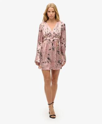 Superdry jacquard mini-jurk met uitlopende mouwen van viscose