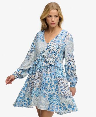 Superdry woven gelaagd mini jurk - blue beach geo