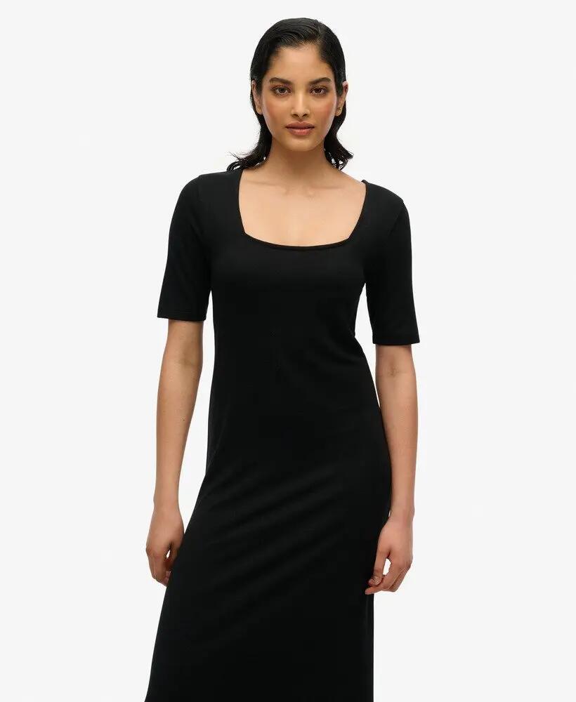 superdry Vestido midi em jersey decote quadrado – Preto 5/5