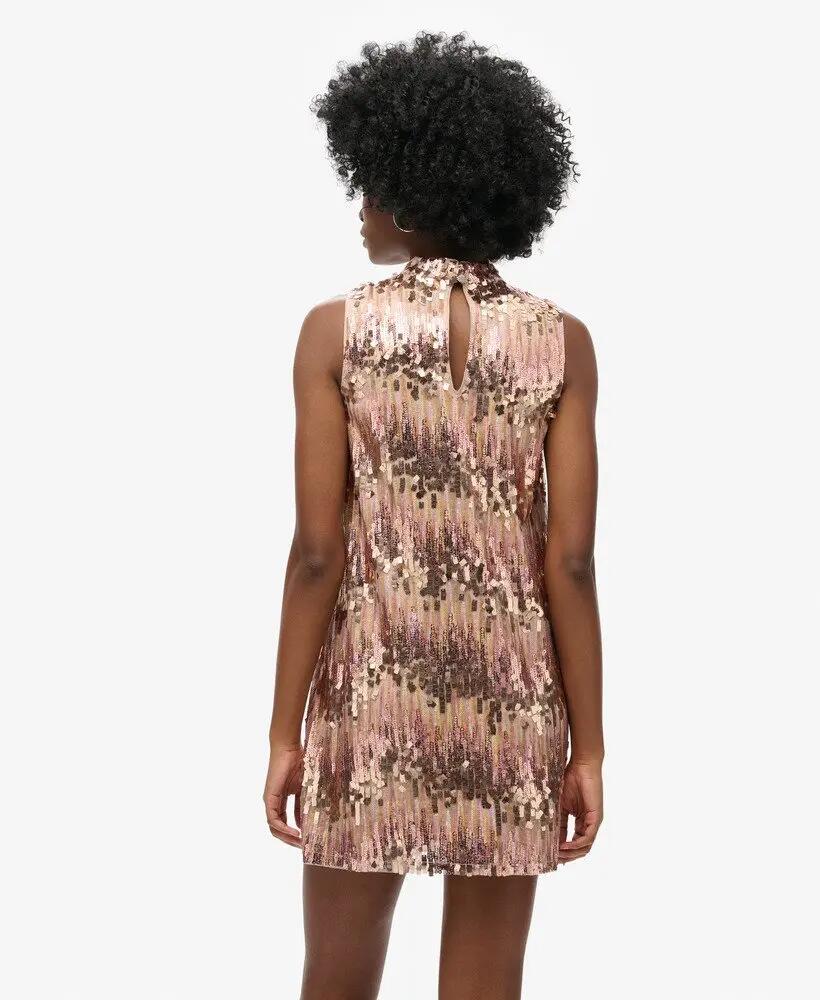 superdry Vestido mini A-line com lantejoulas Rosa Multicolor 5/7