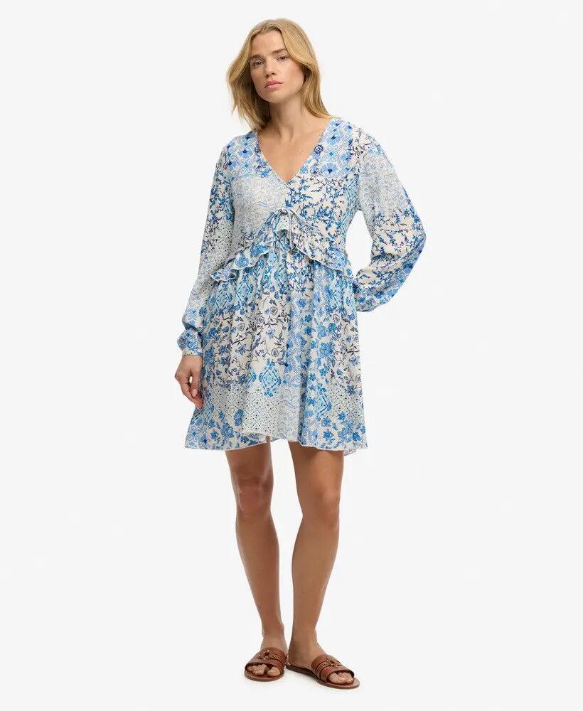 superdry Woven Gelaagd Mini Jurk - Blue Beach Geo 5/6