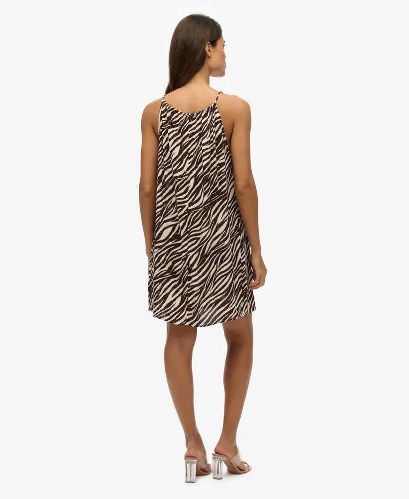 superdry Beach Cami Mini Dress, 100% viscose, Zebra Brown 4/6