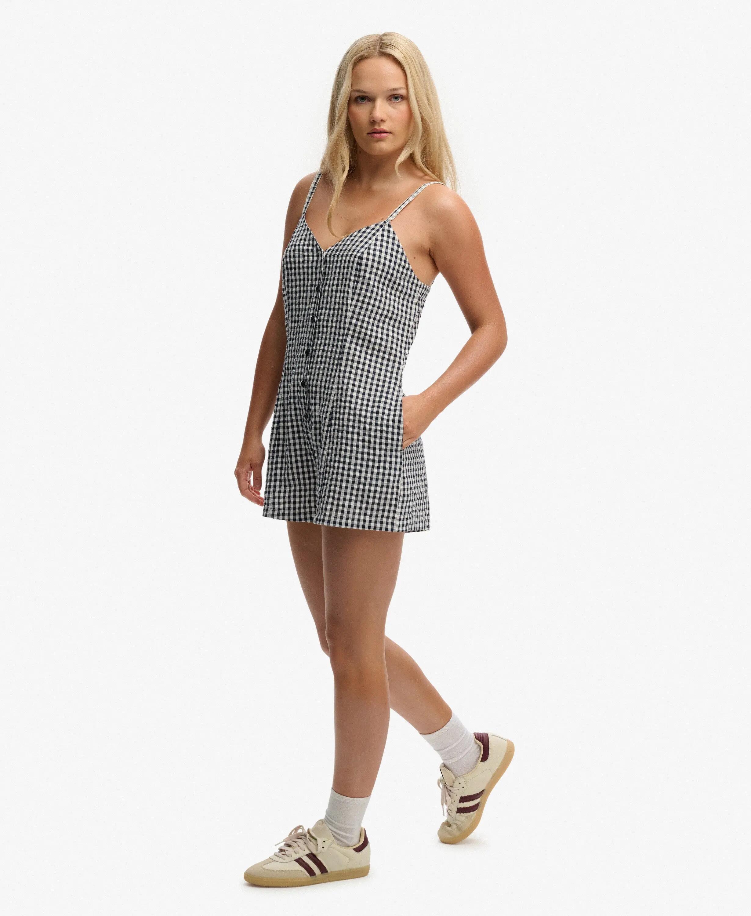 superdry Gingham Cami Playsuit em algodão biológico – Navy Gingham 5/7