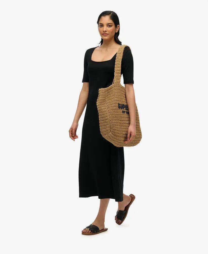 superdry Vestido midi em jersey decote quadrado – Preto 4/5