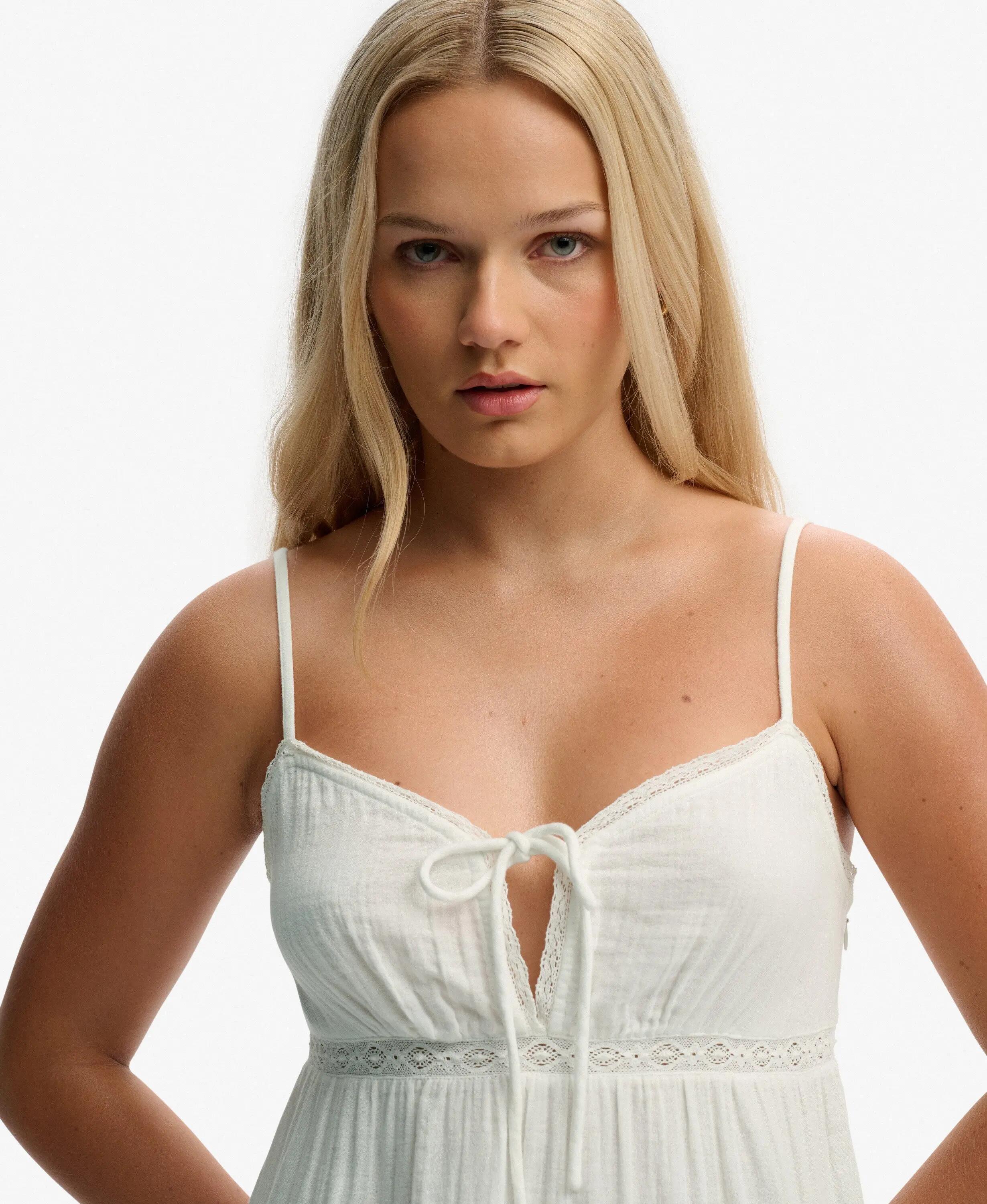 superdry Vestido mini folhado em gaze – 100% algodão biológico, OFF WHITE 4/6