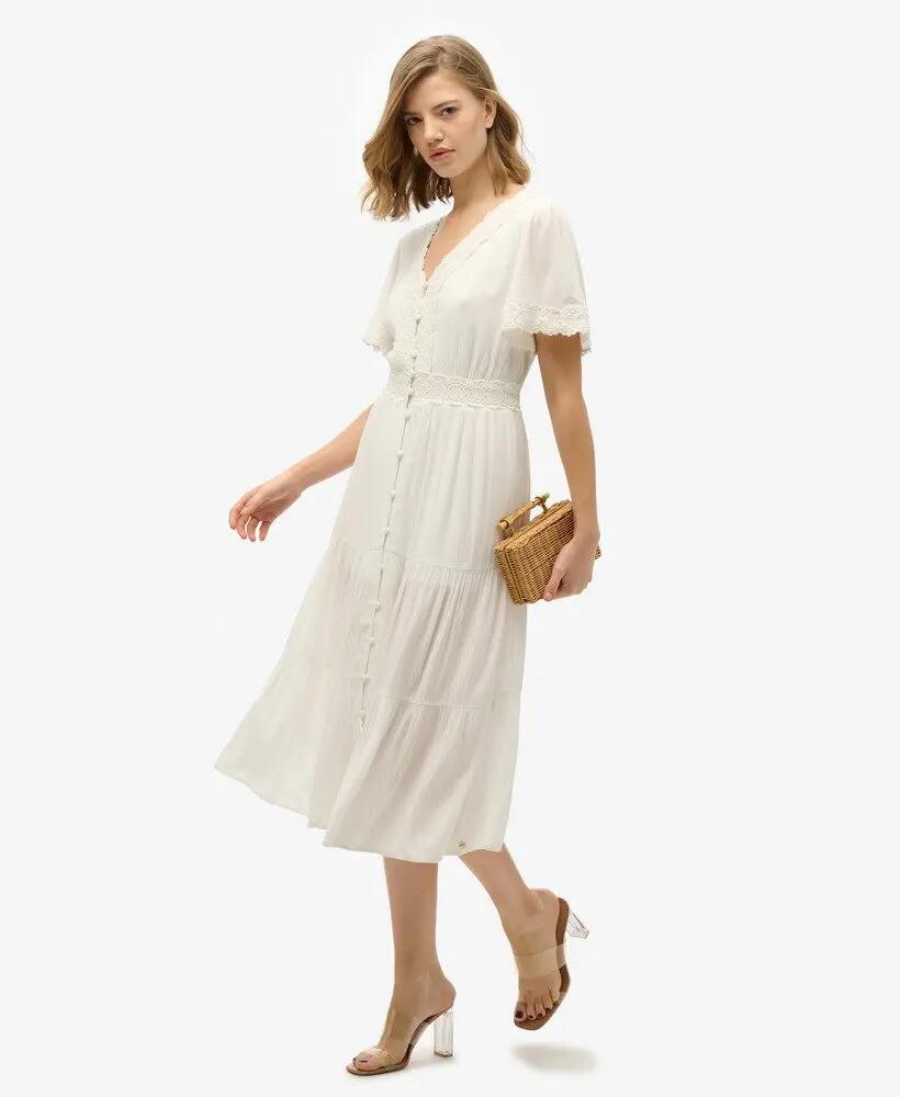 superdry Vestido midi Ibiza S/s Tea em viscose - OFF WHITE 5/6