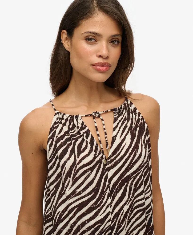 superdry Beach Cami Mini Dress, 100% viscose, Zebra Brown 3/6