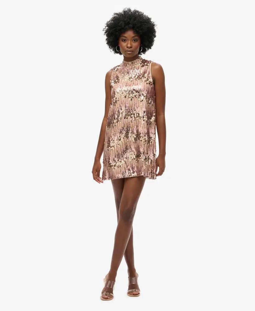 superdry Vestido mini A-line com lantejoulas Rosa Multicolor 2/7