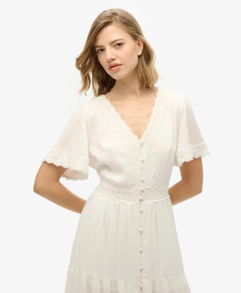 superdry Vestido midi Ibiza S/s Tea em viscose - OFF WHITE 4/6