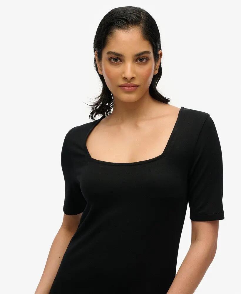 superdry Vestido midi em jersey decote quadrado – Preto 2/5