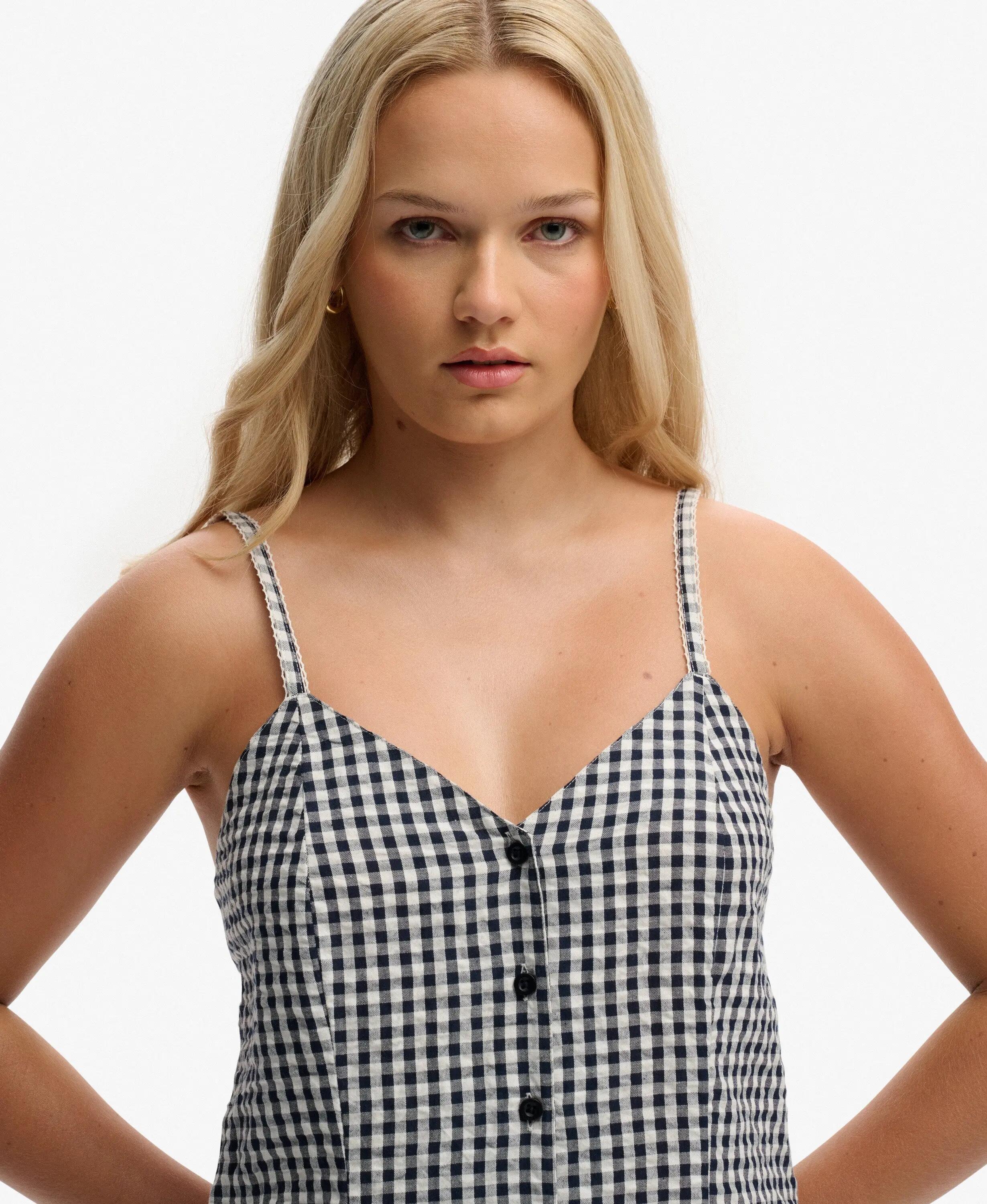 superdry Gingham Cami Playsuit em algodão biológico – Navy Gingham 4/7