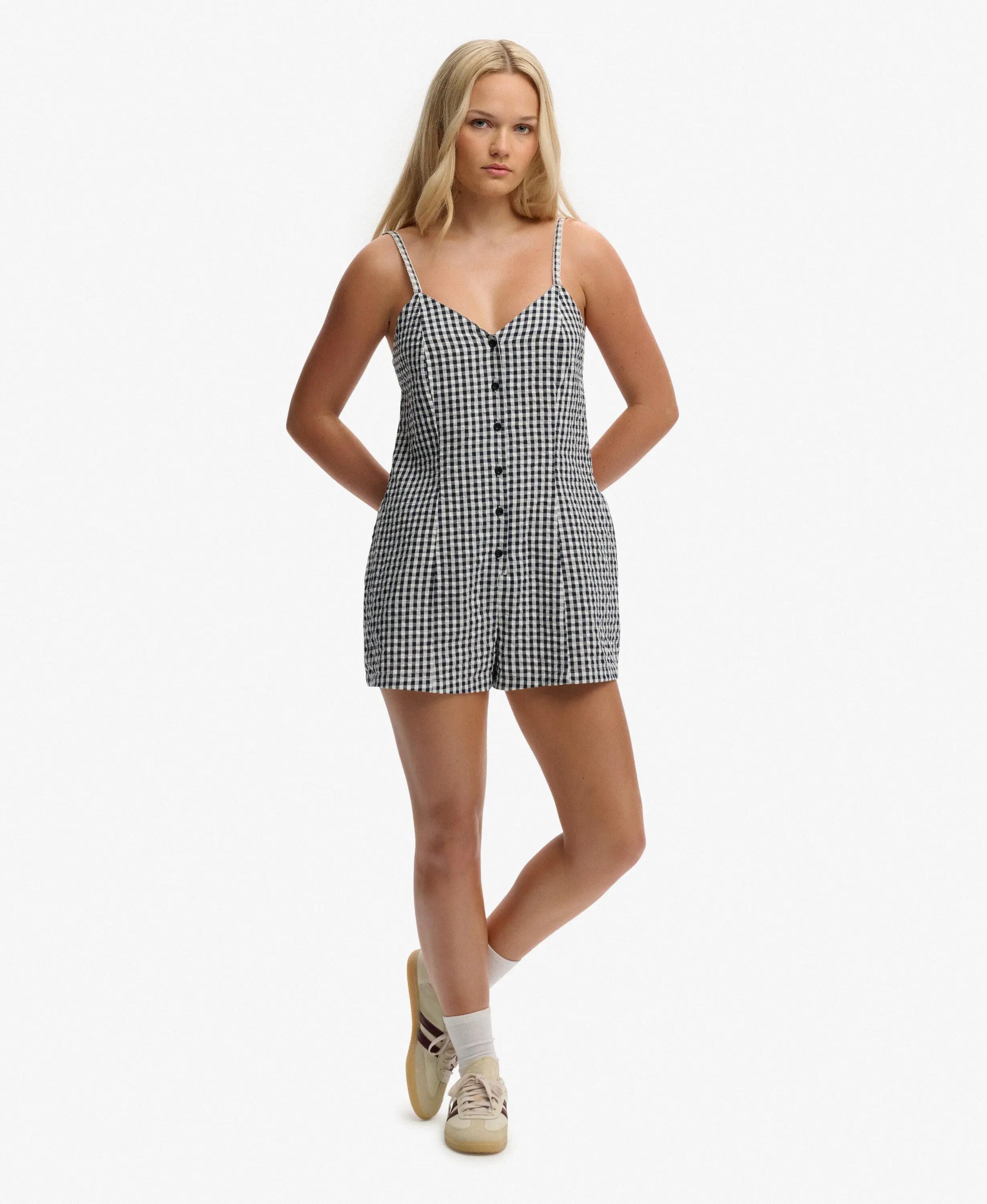superdry Gingham Cami Playsuit em algodão biológico – Navy Gingham 3/7