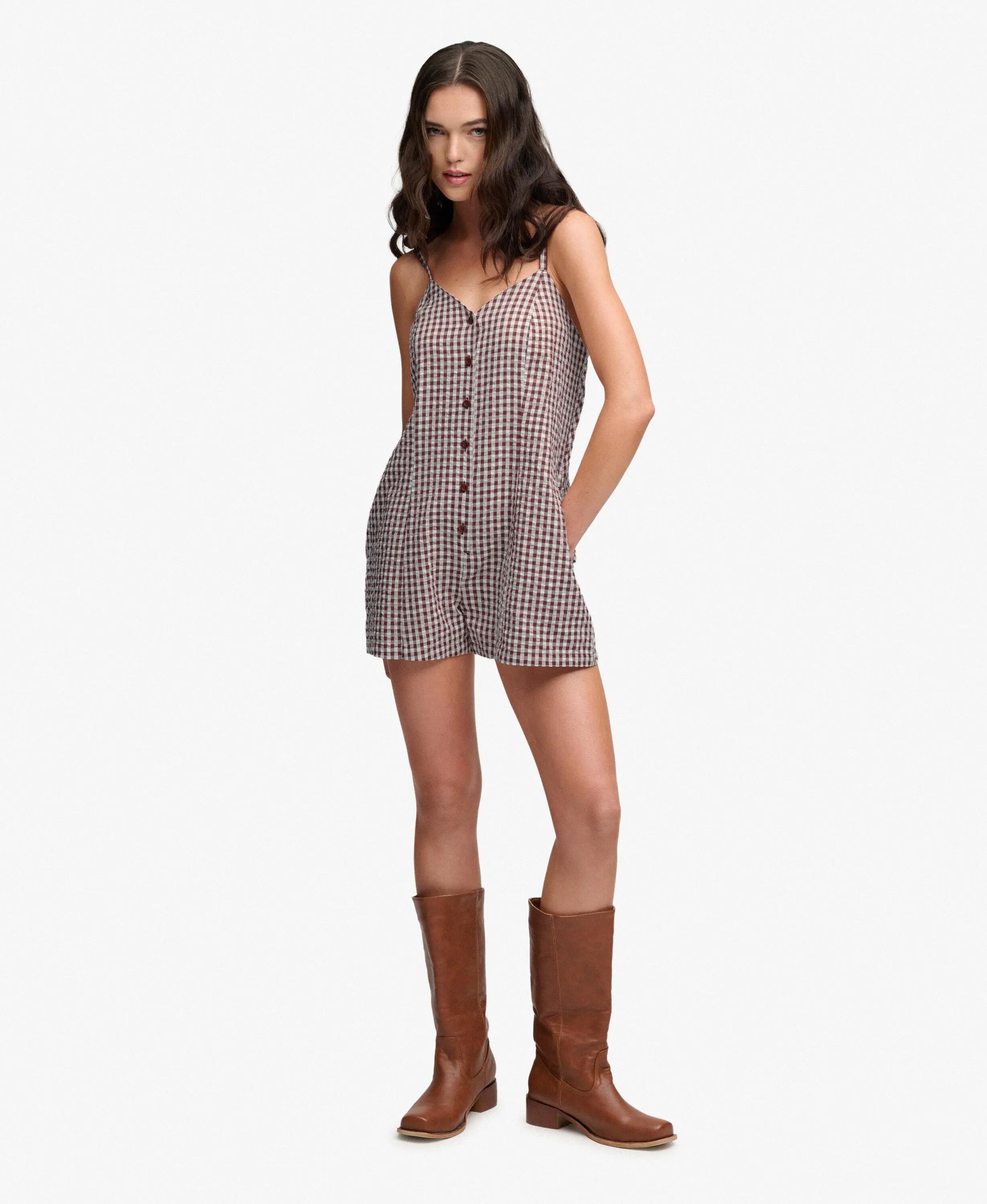superdry Macacão Gingham Cami em algodão biológico com renda 3/7