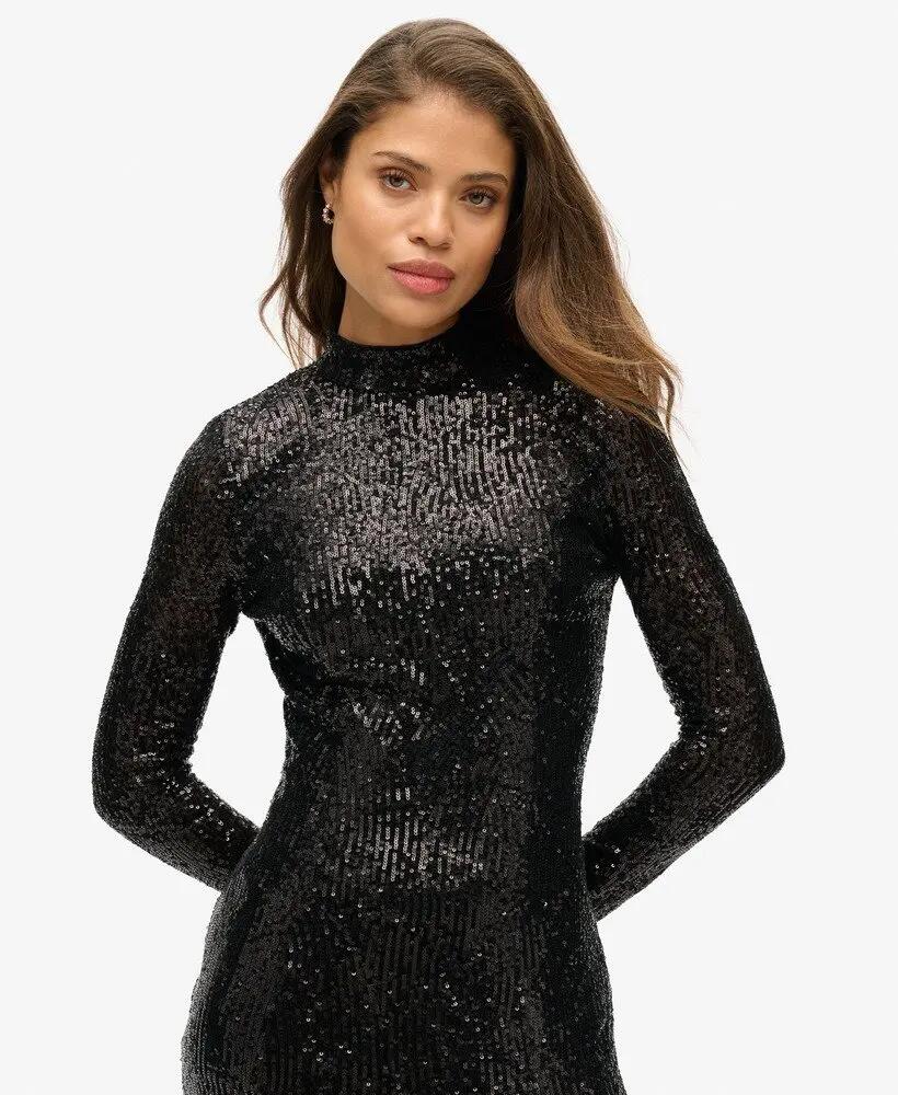 superdry Vestido midi de lantejoulas com costas descobertas 2/7