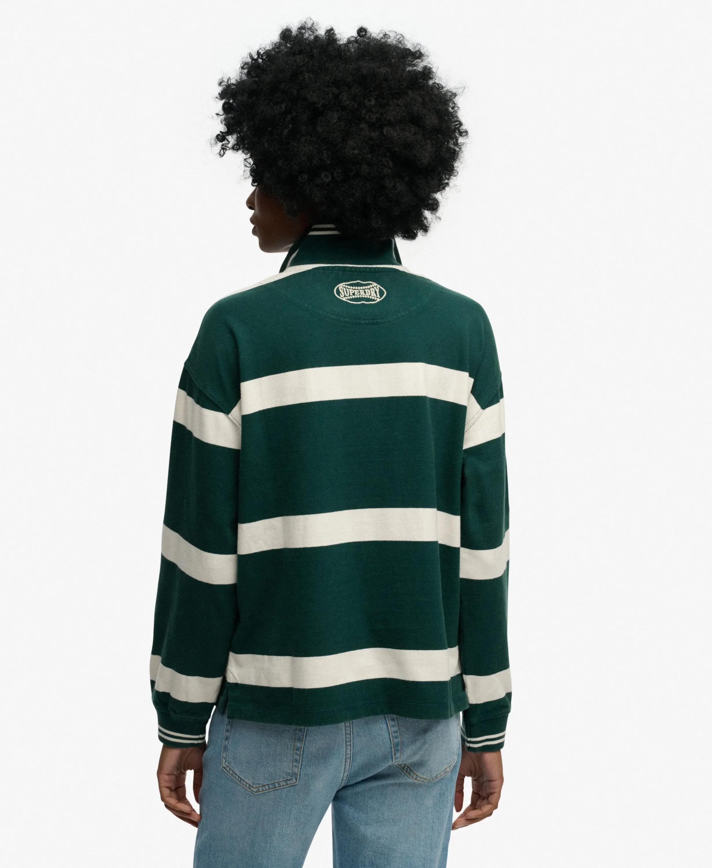 superdry Crest Stripe Rugby Top 100% biologisch katoen – Pine Green/Ecru 5/5