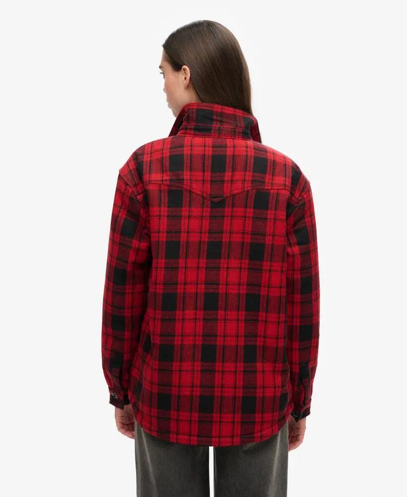 superdry Overshirt Borg Flannel a Quadri Rosso 4/7