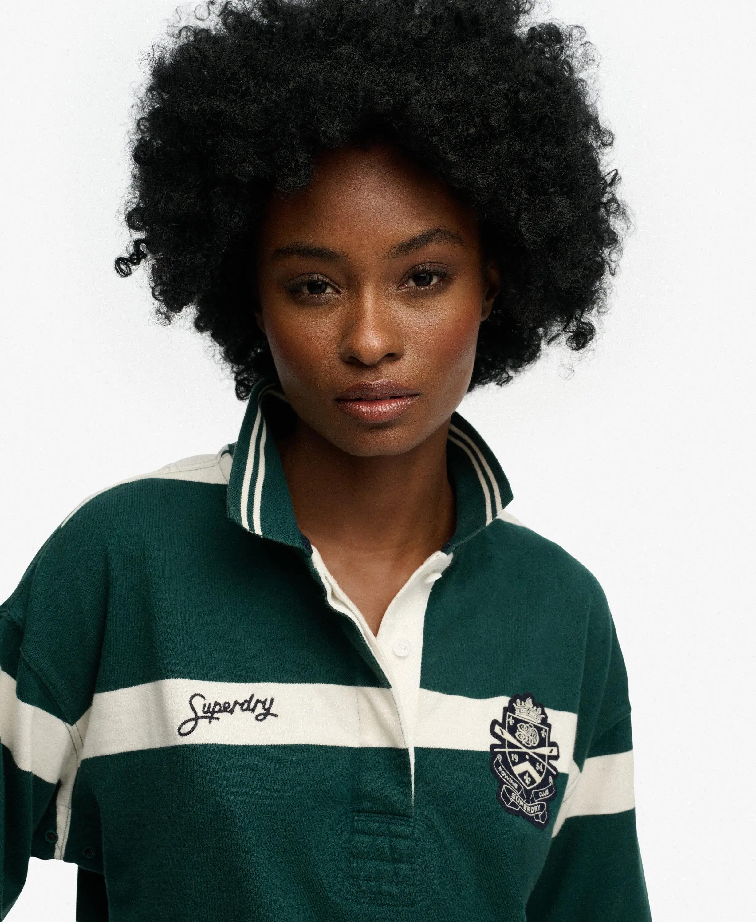 superdry Crest Stripe Rugby Top 100% biologisch katoen – Pine Green/Ecru 4/5